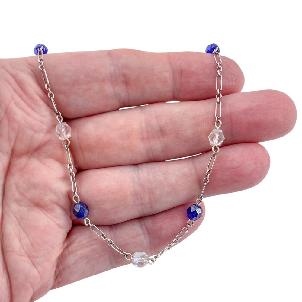 Vintage Sterling Silver 925 Aurora Borealis Crystal Necklace 17"